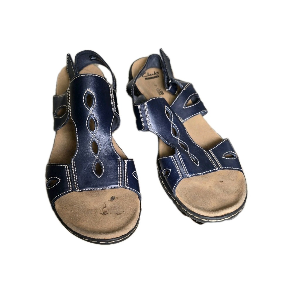 Clarks Leisa Lakelyn blue sandals leather upper strap back size 11 Bohemian Comf
